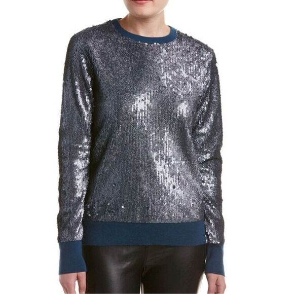Equipment Shane Wool Blend Sweater Sequined Majolica Blue M Crew Neck - Picture 1 of 13